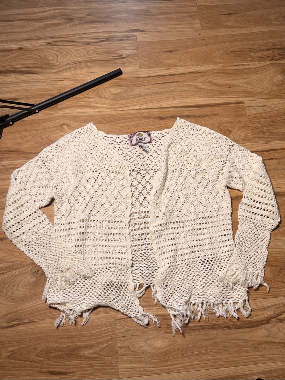 Tiara Cream Open-Knit Fringe Cardigan